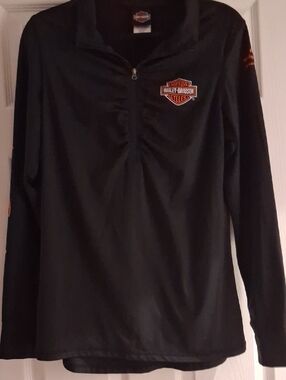 Harley-Davidson Black Long Sleeve Half-Zip Top with Orange Logo